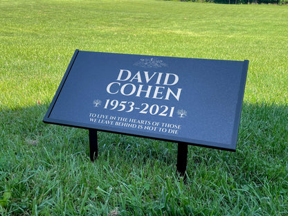 Personalized Black Granite Headstone, Tombstone – 12x6 & 24x12 Memorial Grave Marker with Metal Stand, Graveyard sign