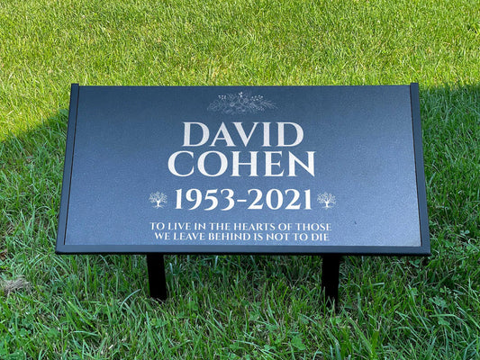 Personalized Black Granite Headstone, Tombstone – 12x6 & 24x12 Memorial Grave Marker with Metal Stand, Graveyard sign