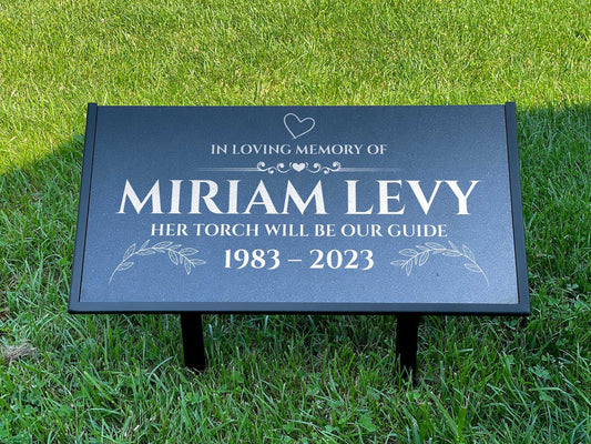 Personalized Black Granite Headstone, Tombstone – 12x6 & 24x12 Memorial Grave Marker with Metal Stand, Graveyard sign
