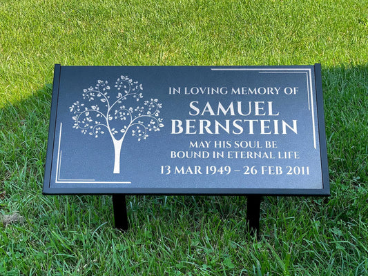 Personalized Black Granite Headstone, Tombstone – 12x6 & 24x12 Memorial Grave Marker with Metal Stand, Graveyard sign