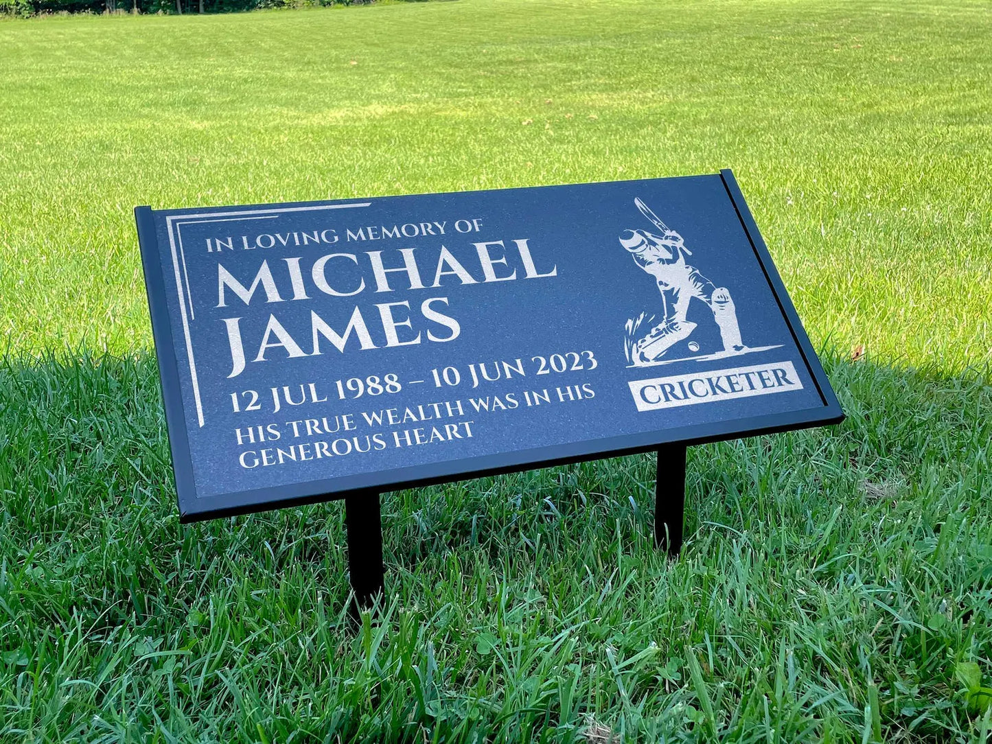 Personalized Black Granite Headstone, Tombstone – 12x6 & 24x12 Memorial Grave Marker with Metal Stand, Graveyard sign
