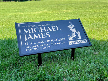 Personalized Black Granite Headstone, Tombstone – 12x6 & 24x12 Memorial Grave Marker with Metal Stand, Graveyard sign