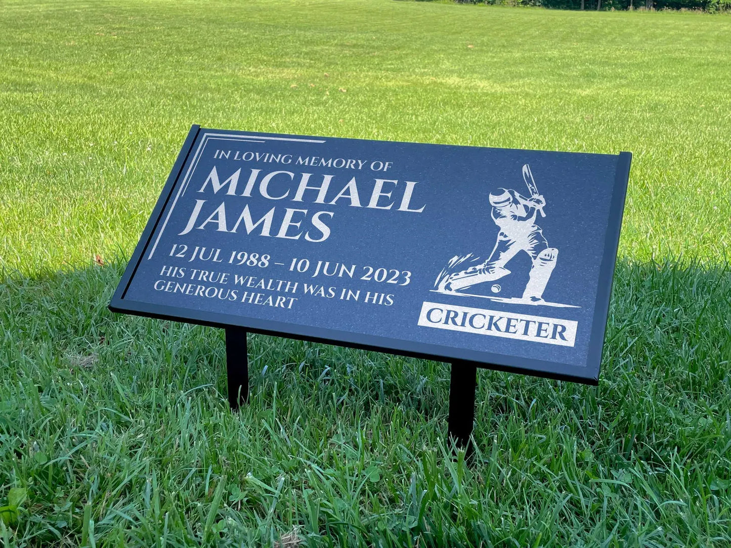 Personalized Black Granite Headstone, Tombstone – 12x6 & 24x12 Memorial Grave Marker with Metal Stand, Graveyard sign