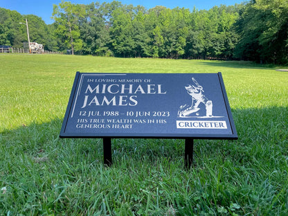 Personalized Black Granite Headstone, Tombstone – 12x6 & 24x12 Memorial Grave Marker with Metal Stand, Graveyard sign