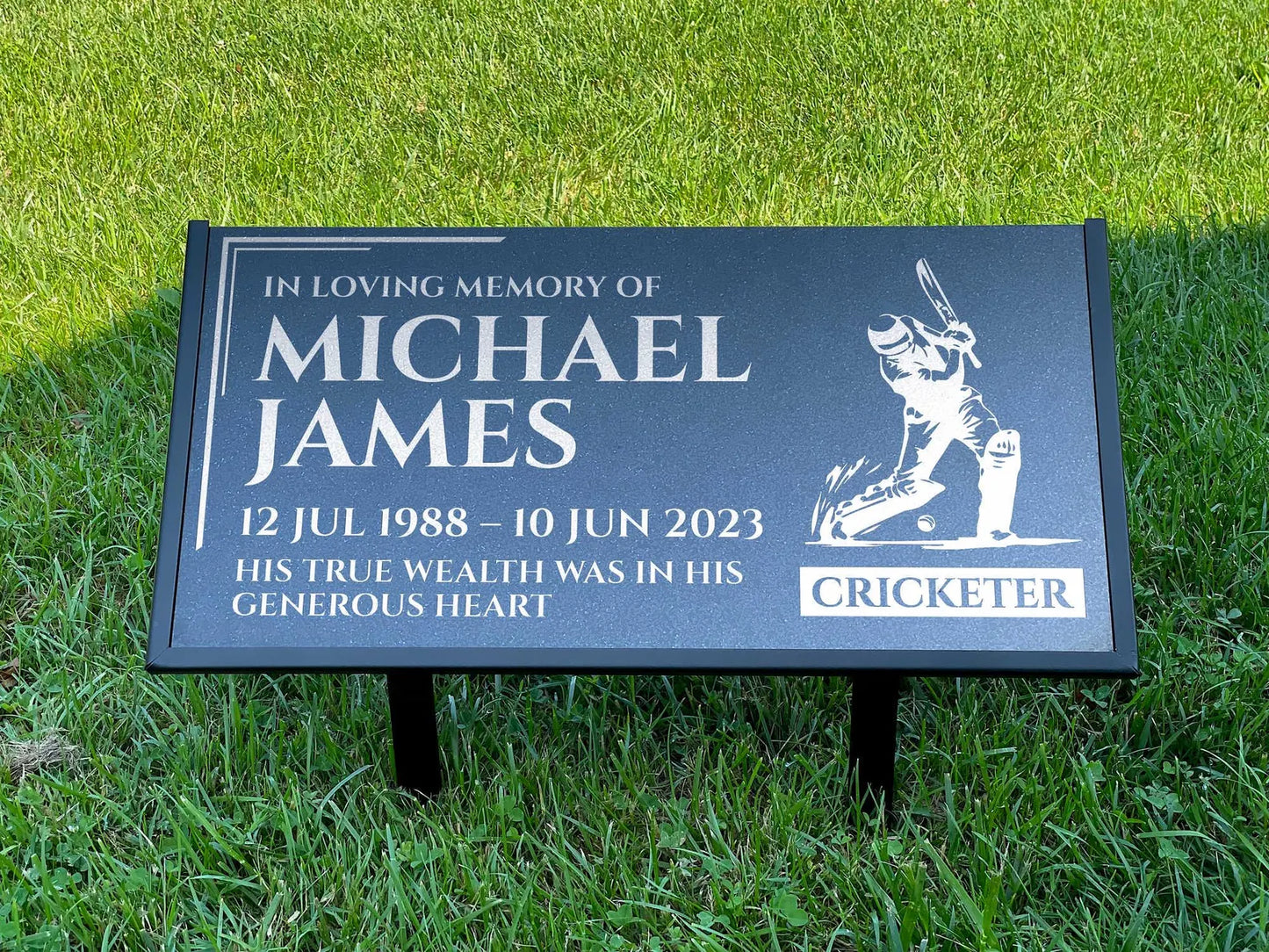 Personalized Black Granite Headstone, Tombstone – 12x6 & 24x12 Memorial Grave Marker with Metal Stand, Graveyard sign