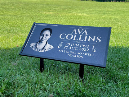 Personalized Black Granite Headstone, Tombstone with Photo 24x12 Memorial Grave Marker with Metal Stand, Graveyard sign (Copy)