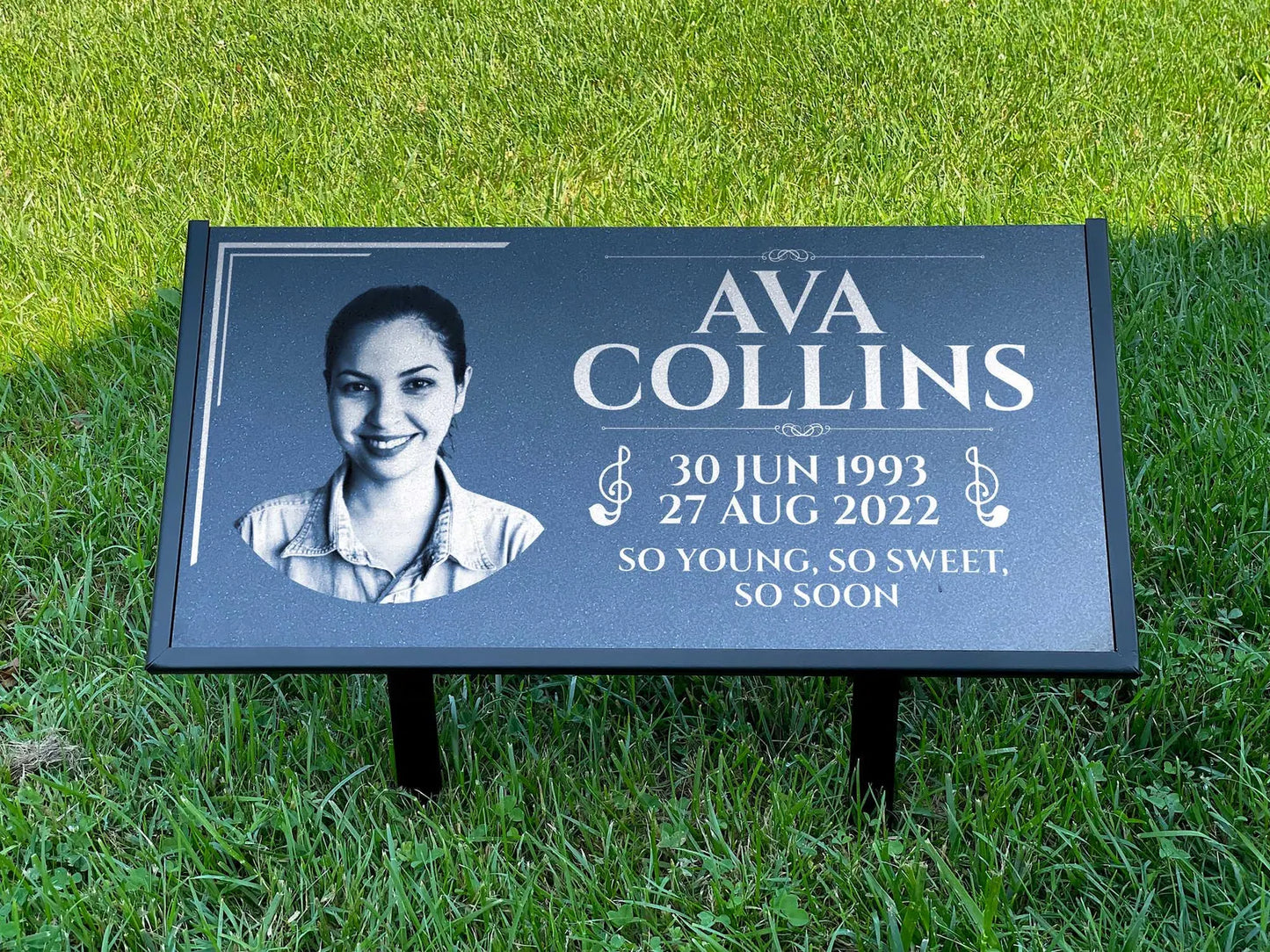 Personalized Black Granite Headstone, Tombstone with Photo 24x12 Memorial Grave Marker with Metal Stand, Graveyard sign (Copy)
