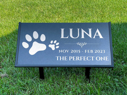 Custom Pet Memorial Stone – Black Granite Grave Marker for Dogs and Cats, 12x6 and 24x12 with Metal Stand