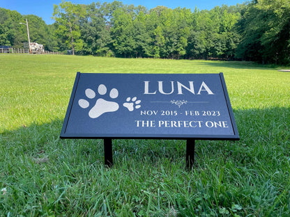 Custom Pet Memorial Stone – Black Granite Grave Marker for Dogs and Cats, 12x6 and 24x12 with Metal Stand