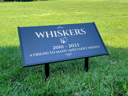 Custom Pet Memorial Stone – Black Granite Grave Marker for Dogs and Cats, 12x6 and 24x12 with Metal Stand