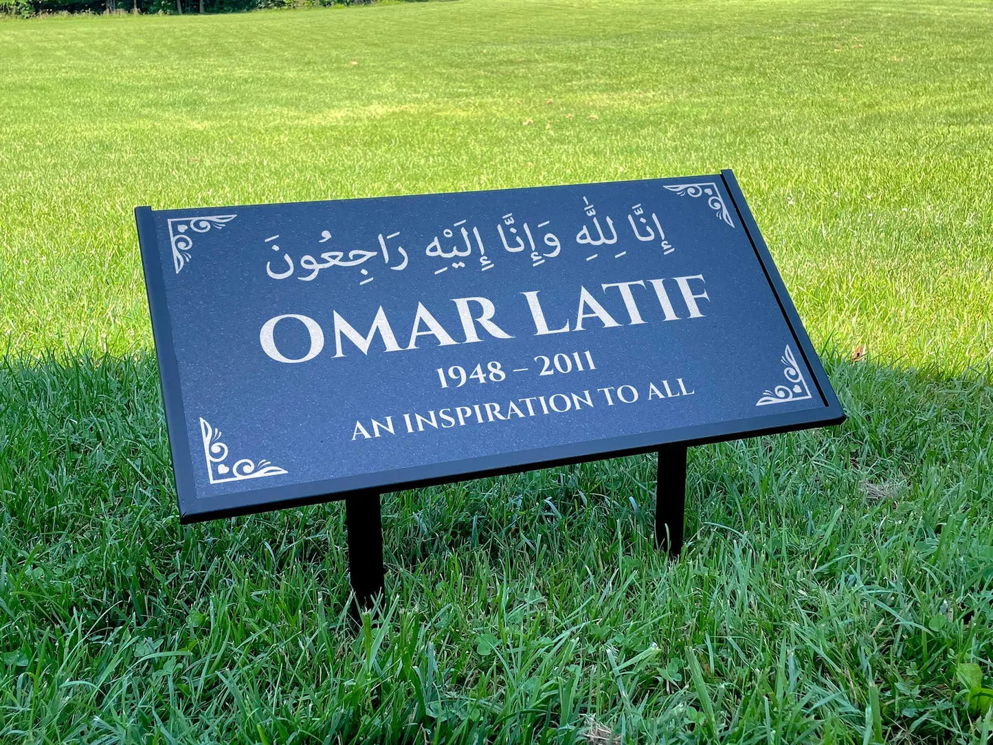 Islamic Black Granite Headstone – Personalized 12x6 & 24x12 Muslim Memorial Grave Marker with Metal Stand