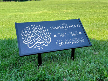 Personalized Black Granite Headstone, Tombstone – 12x6 & 24x12 Memorial Grave Marker with Metal Stand, Graveyard sign