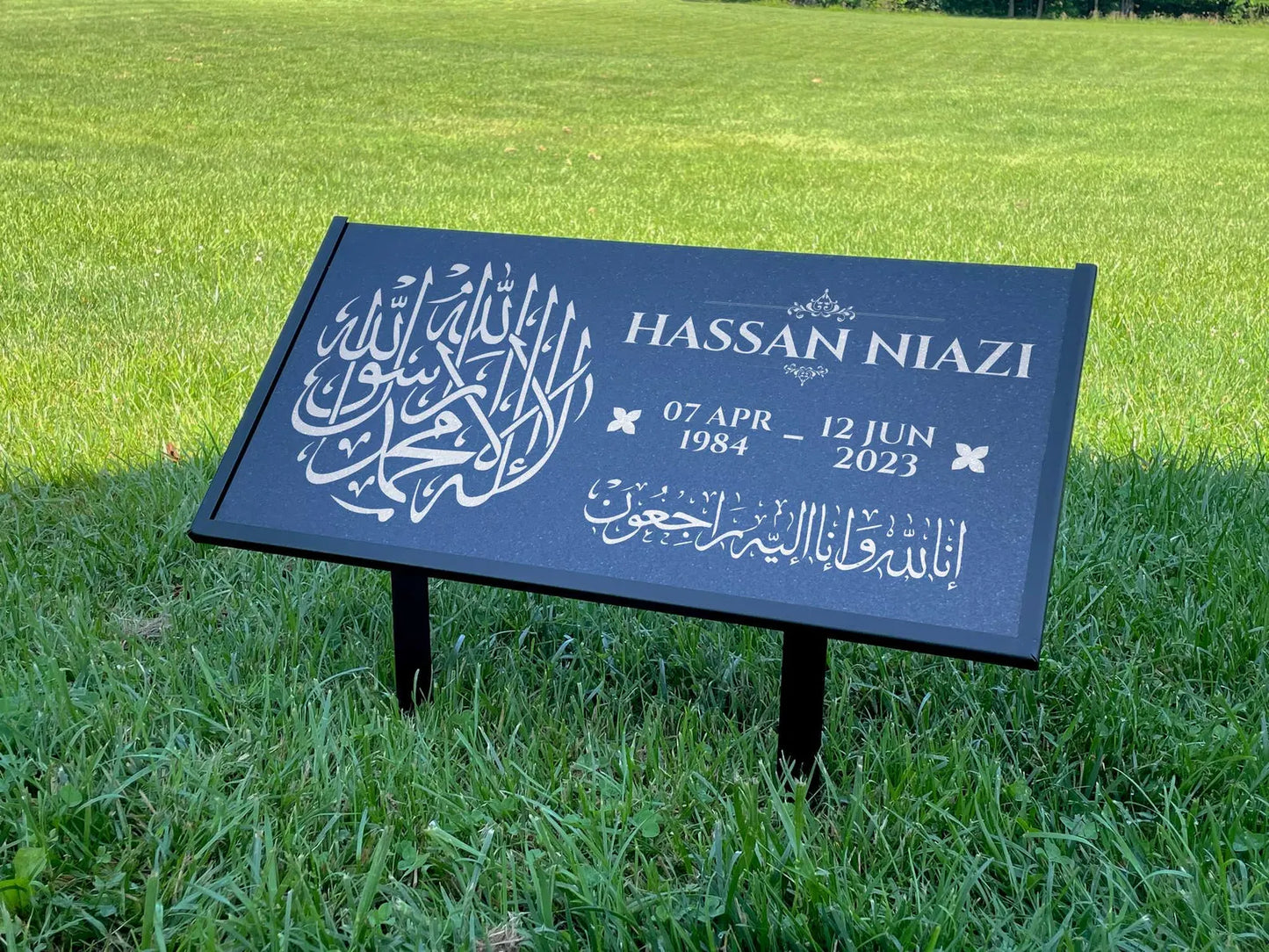 Personalized Black Granite Headstone, Tombstone – 12x6 & 24x12 Memorial Grave Marker with Metal Stand, Graveyard sign