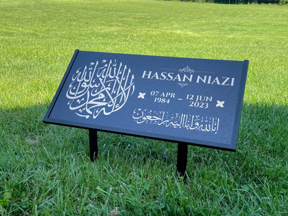 Personalized Black Granite Headstone, Tombstone – 12x6 & 24x12 Memorial Grave Marker with Metal Stand, Graveyard sign