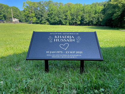 Islamic Black Granite Headstone – Personalized 12x6 & 24x12 Muslim Memorial Grave Marker with Metal Stand