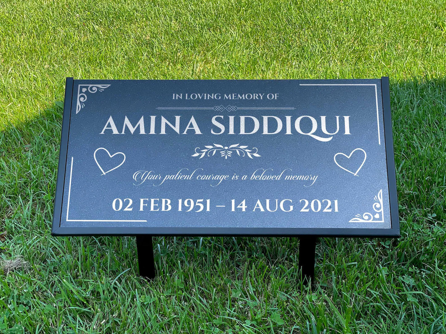 Islamic Black Granite Headstone – Personalized 12x6 & 24x12 Muslim Memorial Grave Marker with Metal Stand