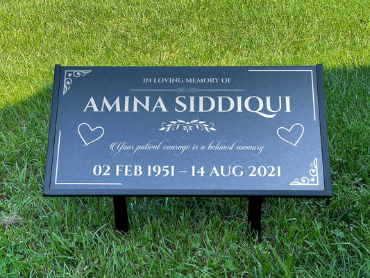 Islamic Black Granite Headstone – Personalized 12x6 & 24x12 Muslim Memorial Grave Marker with Metal Stand