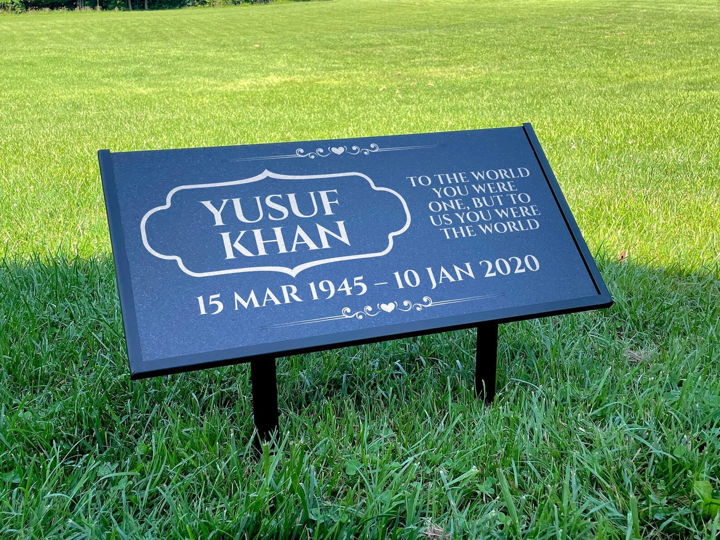 Islamic Black Granite Headstone – Personalized 12x6 & 24x12 Muslim Memorial Grave Marker with Metal Stand