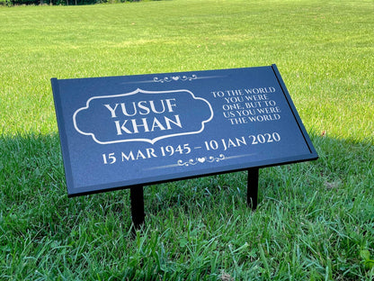 Islamic Black Granite Headstone – Personalized 12x6 & 24x12 Muslim Memorial Grave Marker with Metal Stand