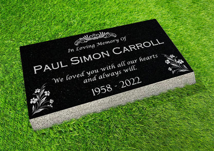 Custom Memorial Stone Black Granite, Memorial Grave Marker Headstone, Condolences Garden Marker
