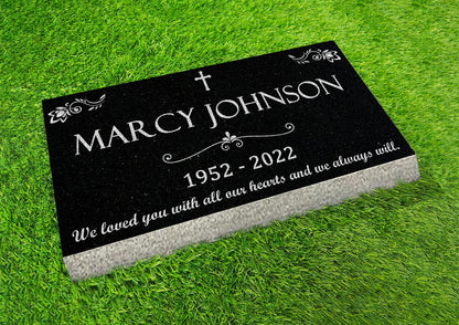 Custom Memorial Stone Black Granite, Memorial Grave Marker Headstone, Condolences Garden Marker