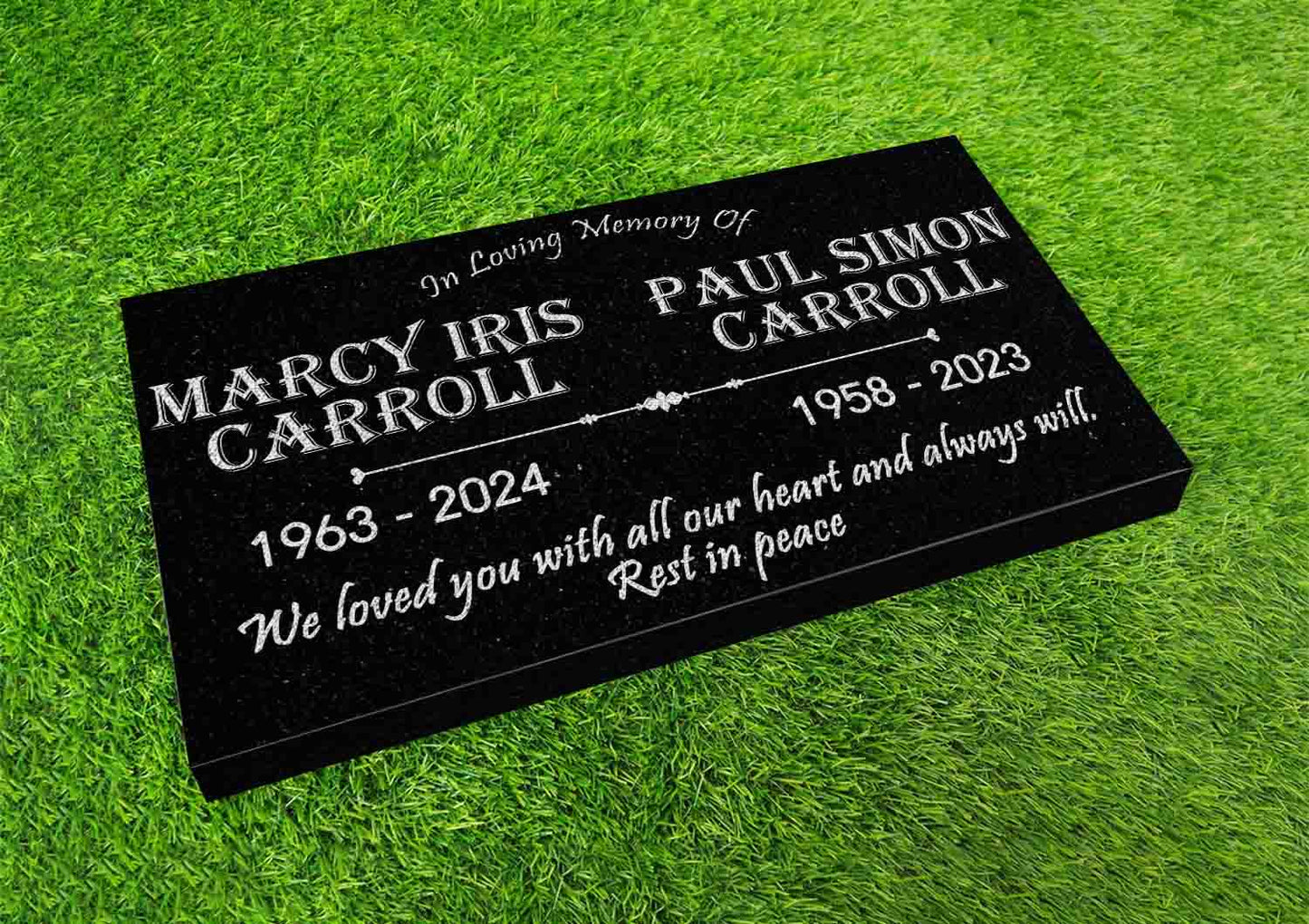 Custom Memorial Black Granite Stone, 12x24 inches Grave Marker for One or Two Loved Ones – Husband and Wife Headstone, Cemetery Tombstone (2)