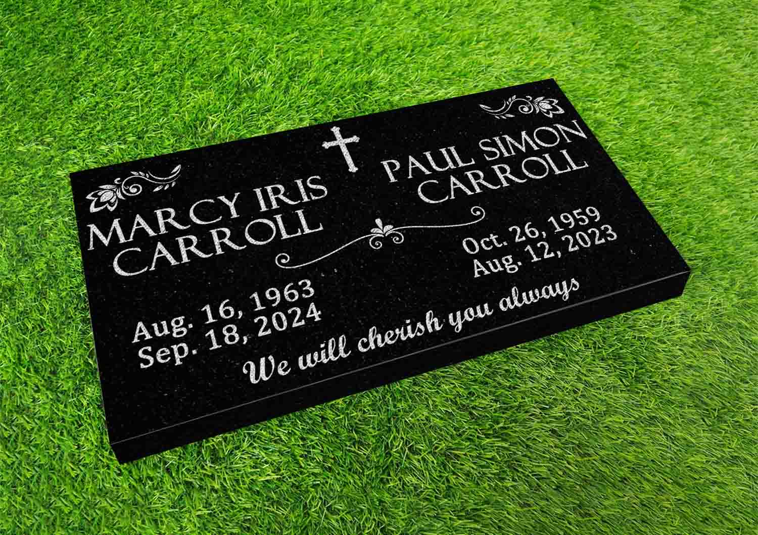Companion Headstone – Black Granite Grave Marker for Couples