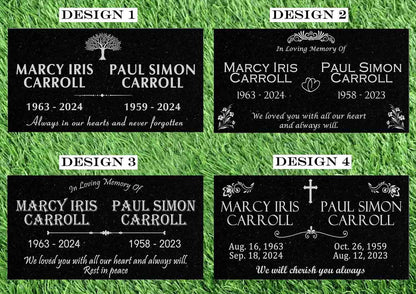 Custom Memorial Black Granite Stone, 12x24 inches Grave Marker for One or Two Loved Ones – Husband and Wife Headstone, Cemetery Tombstone (2)