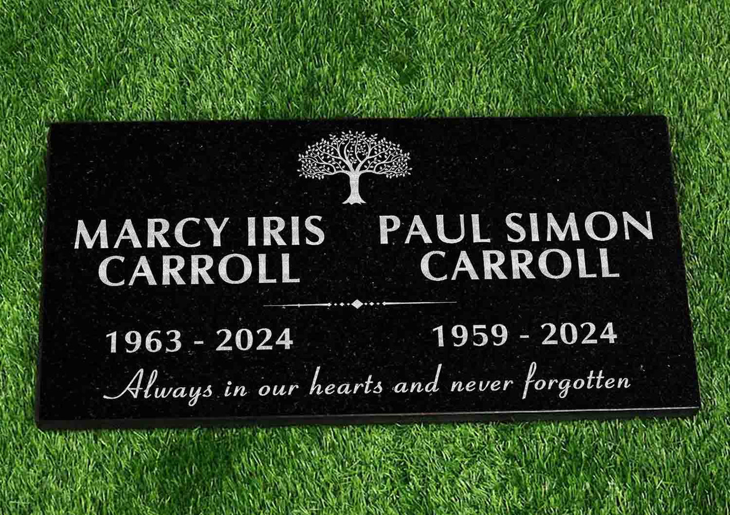 Custom Memorial Black Granite Stone, 12x24 inches Grave Marker for One or Two Loved Ones – Husband and Wife Headstone, Cemetery Tombstone (2)