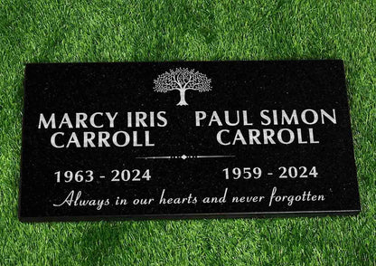 Custom Memorial Black Granite Stone, 12x24 inches Grave Marker for One or Two Loved Ones – Husband and Wife Headstone, Cemetery Tombstone (2)