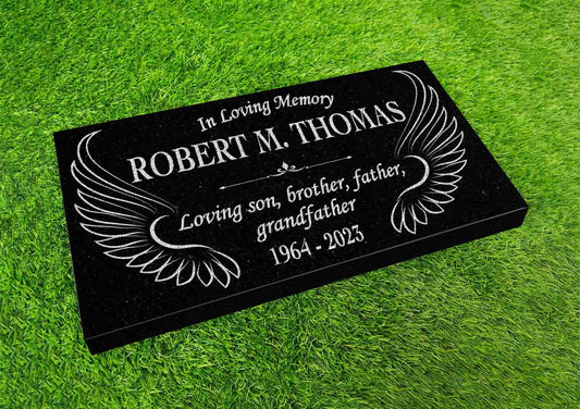 Custom Memorial Stone  Angel Jesus Christ Personalized Garden Angels God Indoor Outdoor Heart Yard Grave Engraved Black Granite Headstone