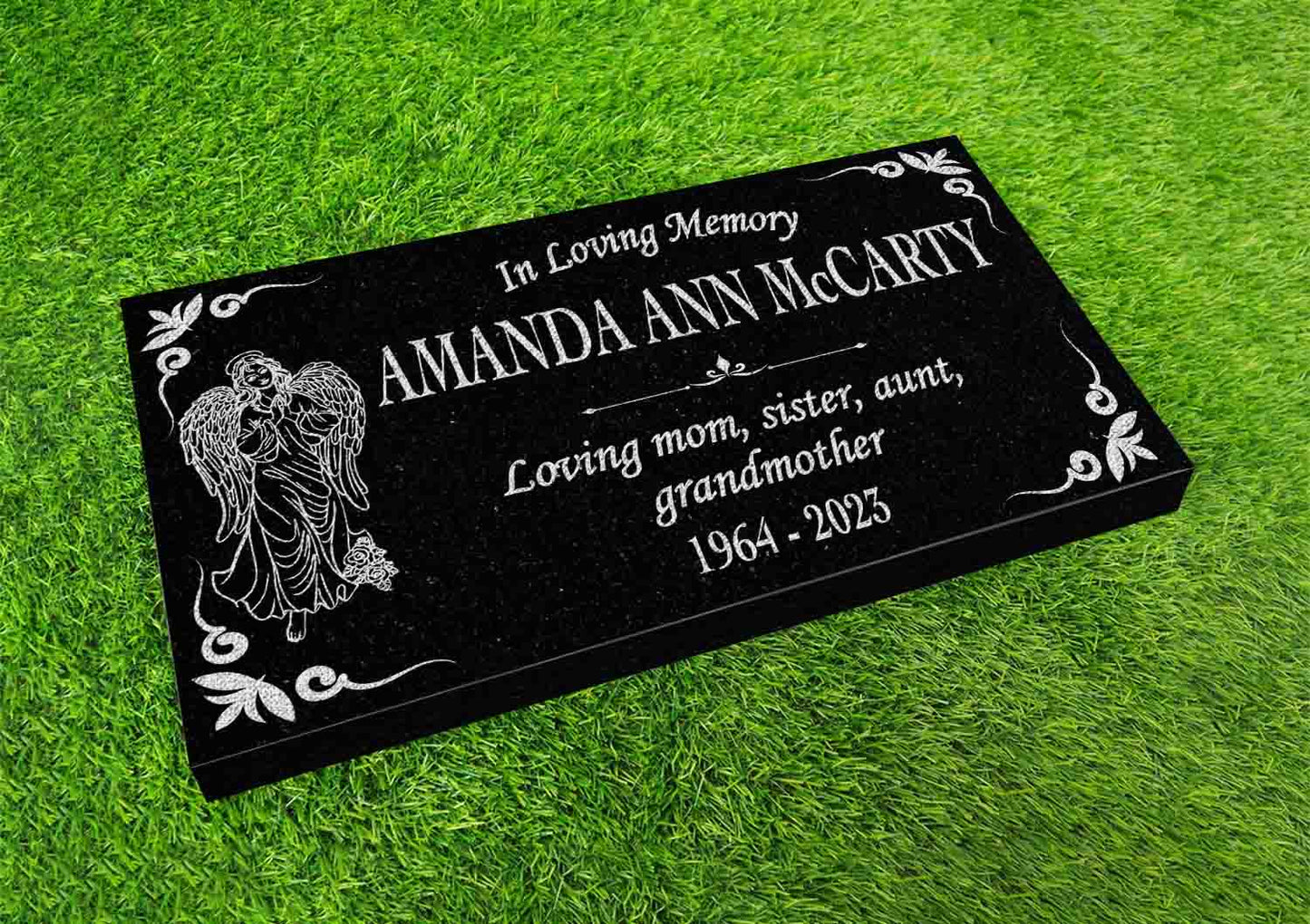 Custom Memorial Stone  Angel Jesus Christ Personalized Garden Angels God Indoor Outdoor Heart Yard Grave Engraved Black Granite Headstone