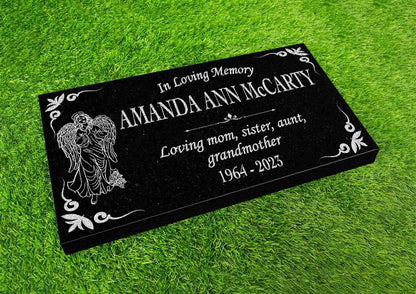 Custom Memorial Stone  Angel Jesus Christ Personalized Garden Angels God Indoor Outdoor Heart Yard Grave Engraved Black Granite Headstone