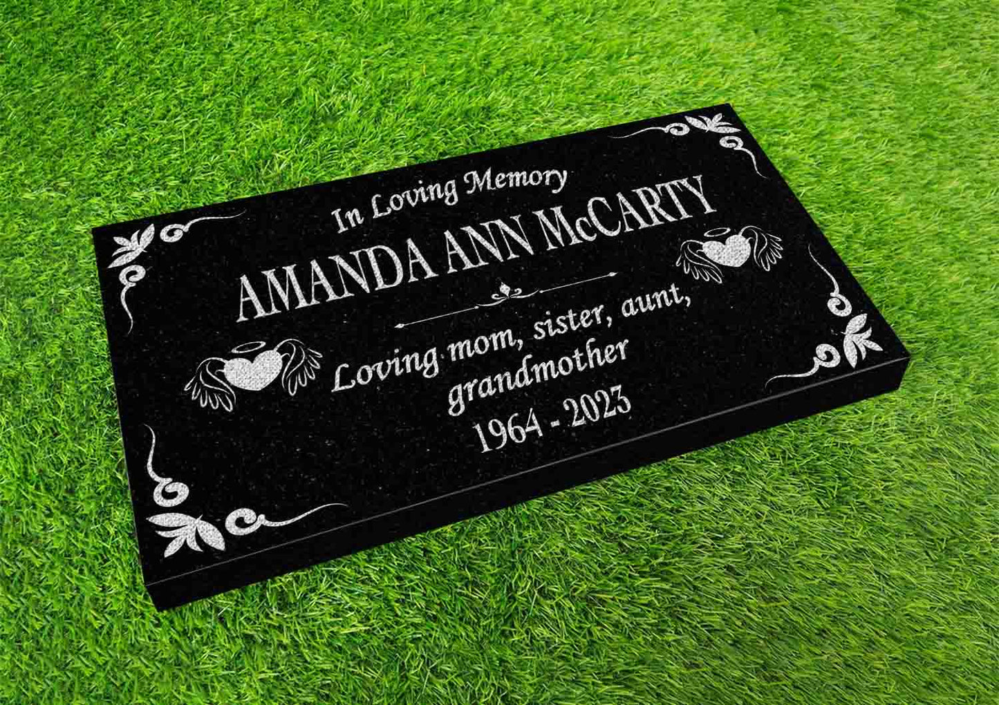 Custom Memorial Stone  Angel Jesus Christ Personalized Garden Angels God Indoor Outdoor Heart Yard Grave Engraved Black Granite Headstone