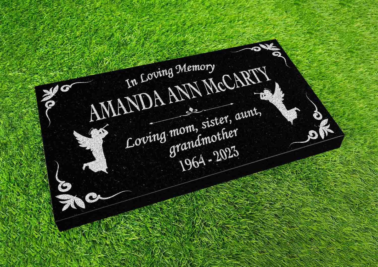 Custom Memorial Stone  Angel Jesus Christ Personalized Garden Angels God Indoor Outdoor Heart Yard Grave Engraved Black Granite Headstone