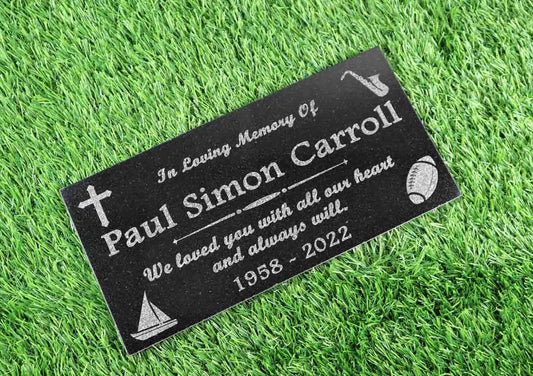 Custom Memorial Stone Black Granite Icon Design Personalized 6x12 12x12 12x18 12x24 Memorial Grave Marker Headstone Condolence Garden Marker