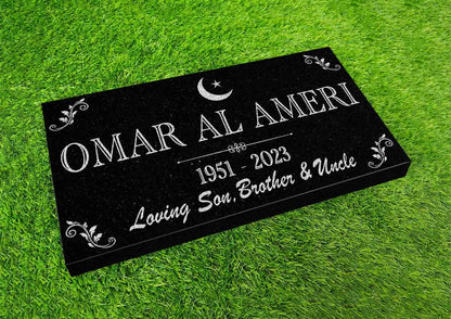 Custom Muslim Memorial Stone Black Granite, Islamic Muslim Personalized Memorial Stone Marker Headstone, Muslim Human Grave Marker Black