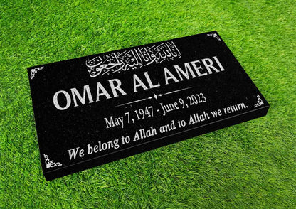 Custom Muslim Memorial Stone Black Granite, Islamic Muslim Personalized Memorial Stone Marker Headstone, Muslim Human Grave Marker Black