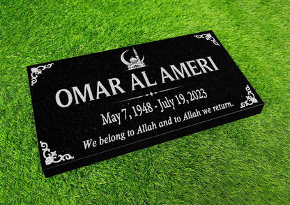 Custom Muslim Memorial Stone Black Granite, Islamic Muslim Personalized Memorial Stone Marker Headstone, Muslim Human Grave Marker Black