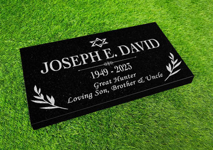 Custom Jewish Memorial Stone Black Granite, Jewish Jew Personalized Memorial Stone Marker Headstone, Star of David Jewish Human Grave Marker