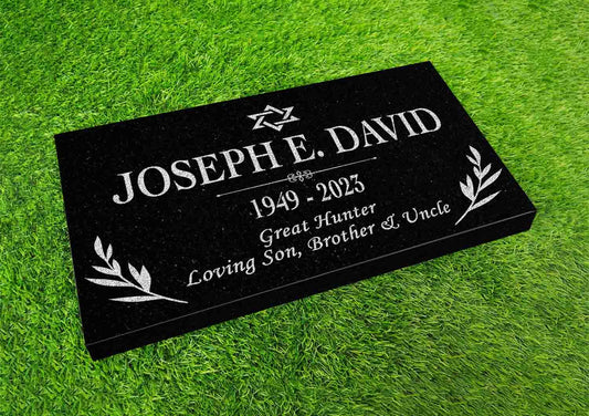 Custom Jewish Memorial Stone Black Granite, Jewish Jew Personalized Memorial Stone Marker Headstone, Star of David Jewish Human Grave Marker