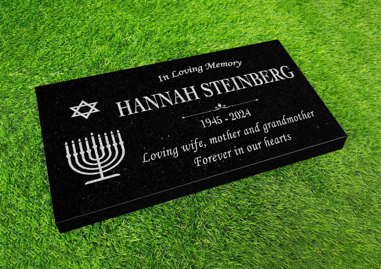 Custom Jewish Memorial Stone Black Granite, Jewish Jew Personalized Memorial Stone Marker Headstone, Star of David Jewish Human Grave Marker