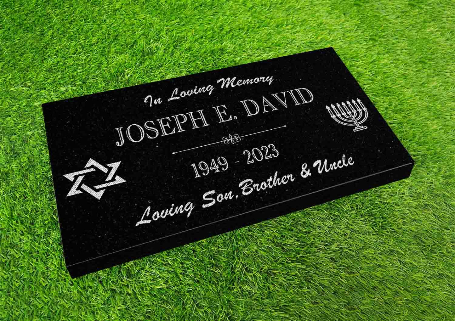 Custom Jewish Memorial Stone Black Granite, Jewish Jew Personalized Memorial Stone Marker Headstone, Star of David Jewish Human Grave Marker