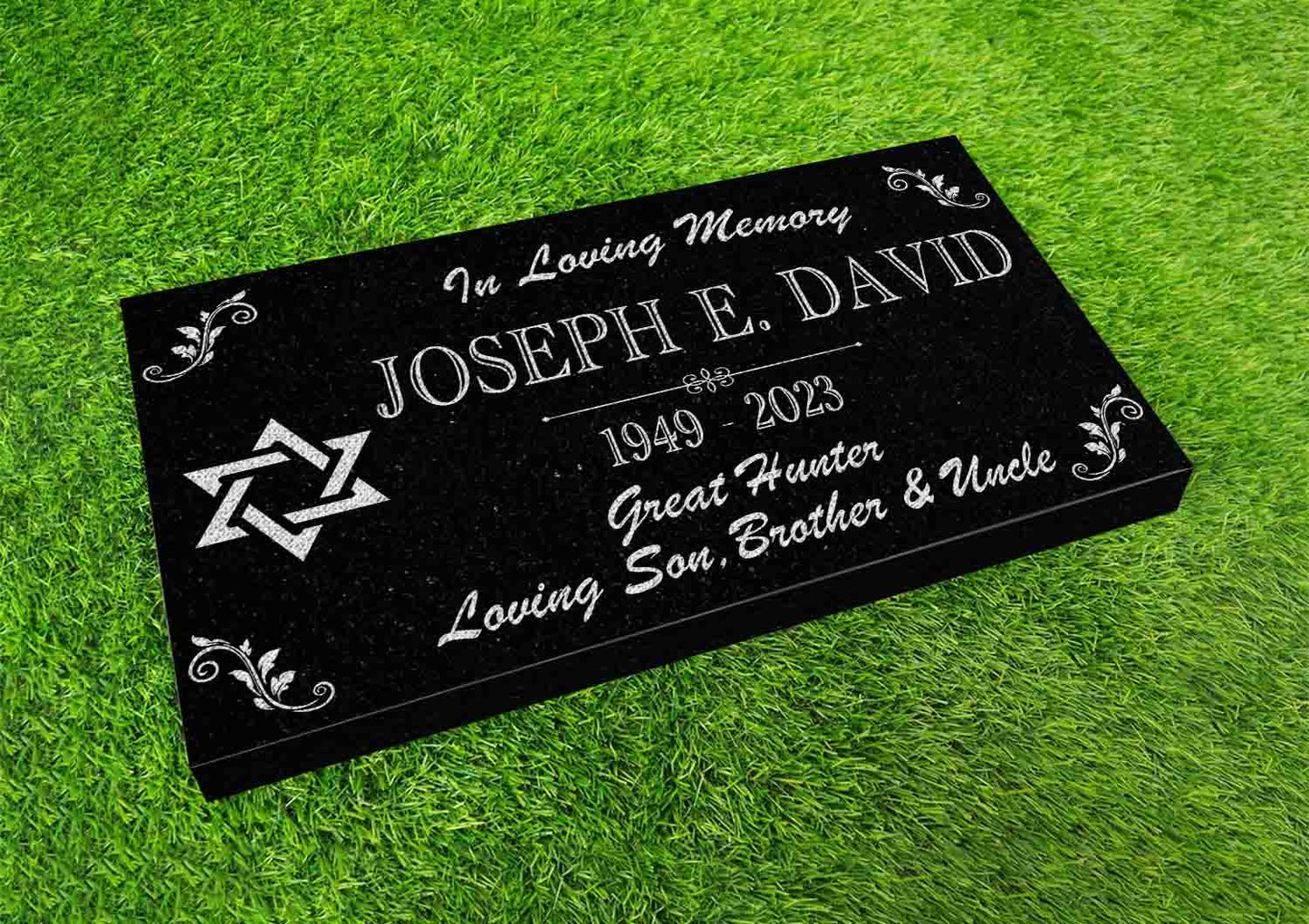 Custom Jewish Memorial Stone Black Granite, Jewish Jew Personalized Memorial Stone Marker Headstone, Star of David Jewish Human Grave Marker