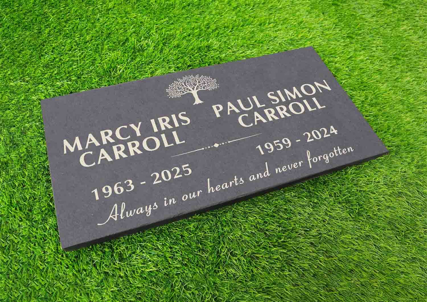 Custom Memorial Gray Slate Stone, 12x24 inches Grave Marker for One or Two Loved Ones, Husband and Wife Headstone, Cemetery Tombstone (2)