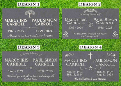 Custom Memorial Gray Slate Stone, 12x24 inches Grave Marker for One or Two Loved Ones, Husband and Wife Headstone, Cemetery Tombstone (2)