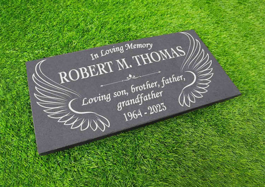 Custom Memorial Angel Wings Jesus Christ Stone Personalized Garden Angels God Indoor Outdoor Yard Grave Engraved Slate Headstone Marker