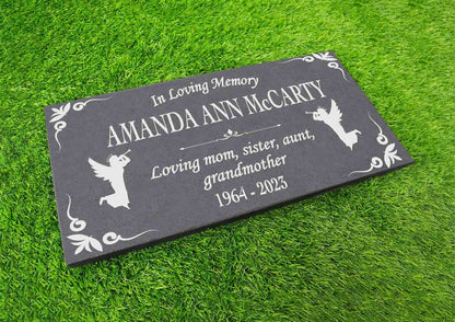 Custom Memorial Angel Wings Jesus Christ Stone Personalized Garden Angels God Indoor Outdoor Yard Grave Engraved Slate Headstone Marker