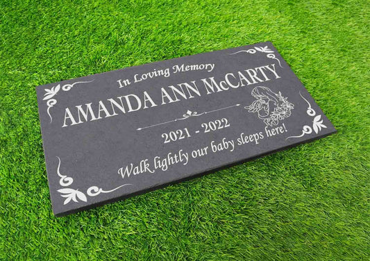 Personalized Baby Memorial Stone, Baby Loss Stone, Garden Yard Indoor Outdoor Infant Child Engraved Plaque Son Daughter Angel Bear Design