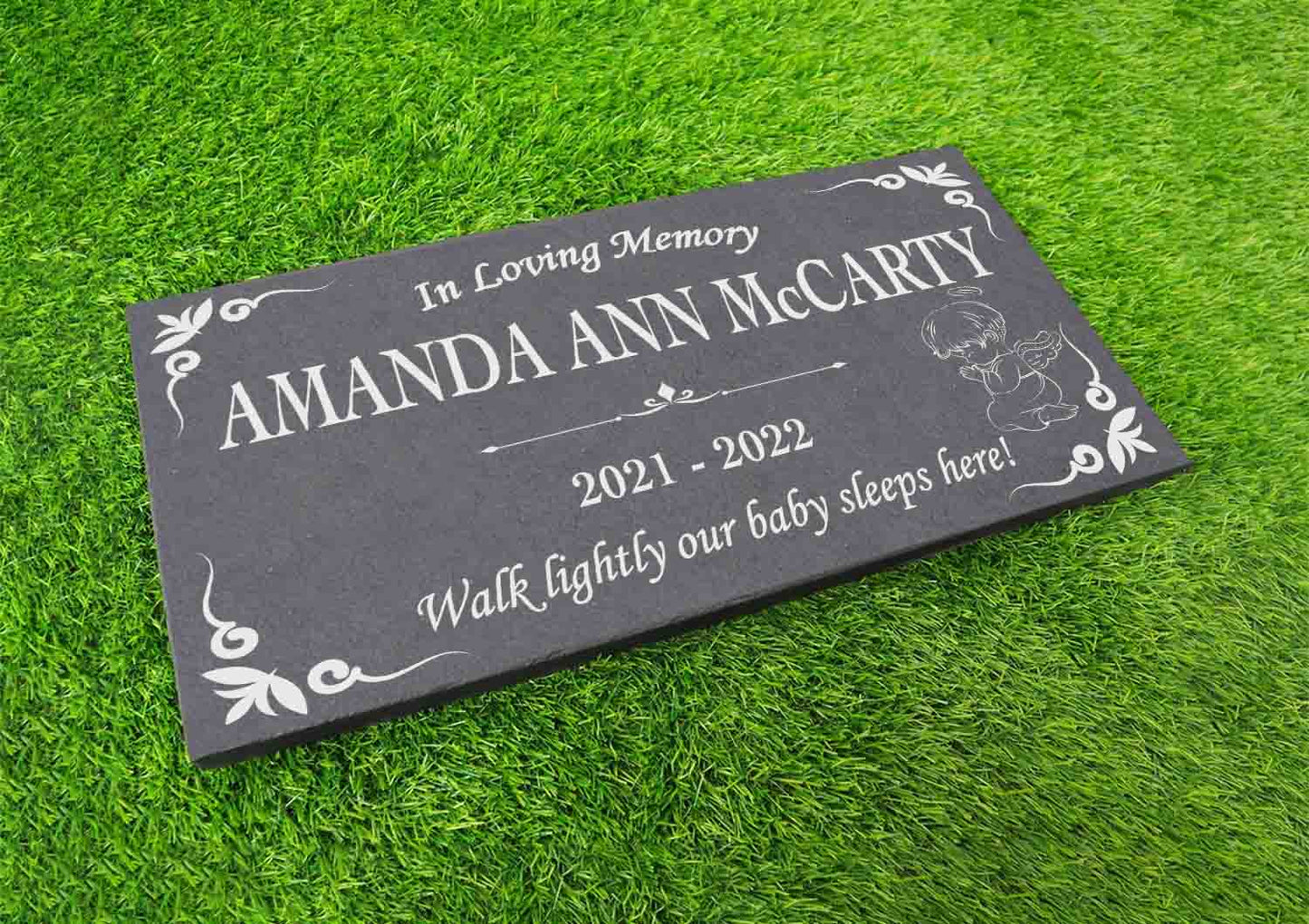 Personalized Baby Memorial Stone, Baby Loss Stone, Garden Yard Indoor Outdoor Infant Child Engraved Plaque Son Daughter Angel Bear Design